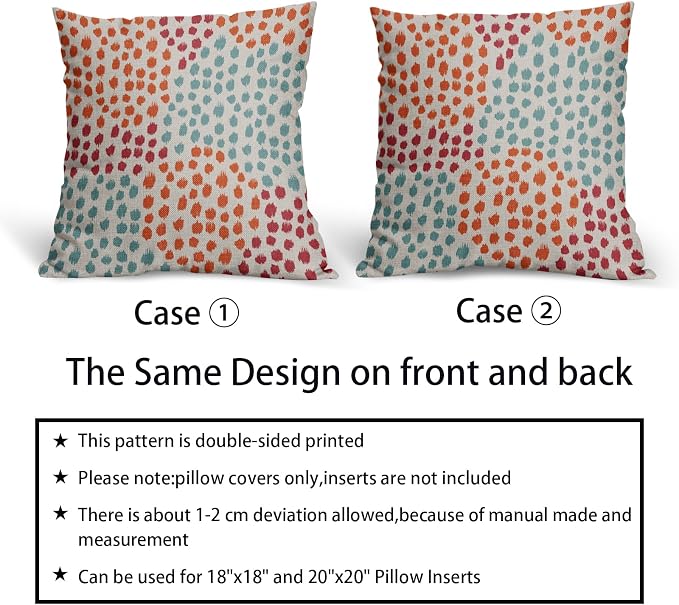 Blue Orange Red Pillow Covers 18x18 Set of 2 Fall Colored Art Dot Decorative Throw Pillows Trendy Print Outdoor Pillowcase Holiday Seasonal Cushion Cover Linen Pillow Case Decor for Sofa Couch Bed