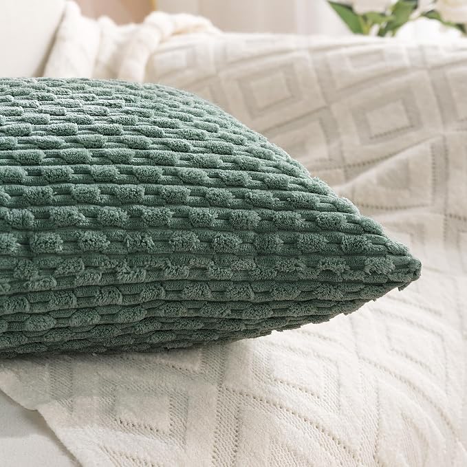 Set of 4 Teal Green Decorative Throw Pillow Covers 18x18 Inch Corduroy Pillow Covers for Bed Couch Sofa Living Room Soft Square Cushion Cases
