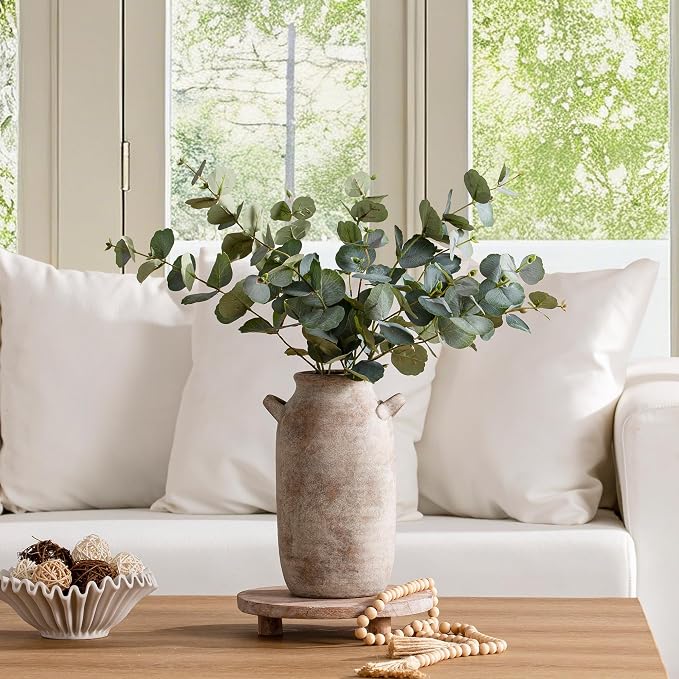 Large Flower Vase Home Decor - Tall Ceramic Farmhouse Rustic Table Vases with Handle Living Room Decoration Decorative Modern Pottery for Floor Kitchen Shelf Coffee Dining Desk Fireplace (12" Retro)