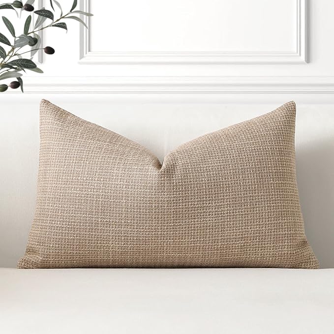OTOSTAR Linen Throw Pillow Cover Set of 1 Decorative Lumbar Pillowcases Cushion Covers 16x24 Inch for Home Decor Sofa Bedroom Car 40 x 60CM Light Coffee