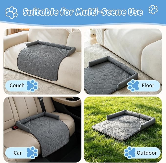 Cooling Dog Bed Mats with Neck & Head Support, 35.43 x31.5 inch Grey | for Small and Medium Dogs & Cats, Non-Slip, Machine Washable, Protects Sofa from Fur & Scratches