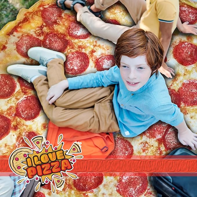 Bcareself Pizza Blanket 71 inches for Adult Kids, Double Sided Funny Realistic Food Pepperoni Pizzas Personalized Throw Blanket Novelty Christmas Birthday Gifts 300 GSM Soft Flannel Red
