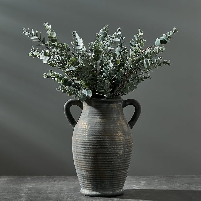 Vaseking Ceramic Rustic Vase, 9.8 inch Farmhouse Vases Home Decor, Bronze | Large Minimalist Decorative Vase with 2 Handles, for Living Room, Enterway, Table Decoration, Gift