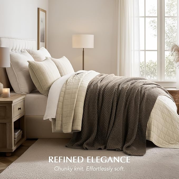 EVERGRACEHOME Chunky Chenille Knit Throw Blanket, 108x92, Mocha Brown | Sculpted Moss Stitch, Chic Modern Farmhouse, All-Season Warmth, OEKO-TEX® Certified, Oversized King for Couch, Bed, Sofa
