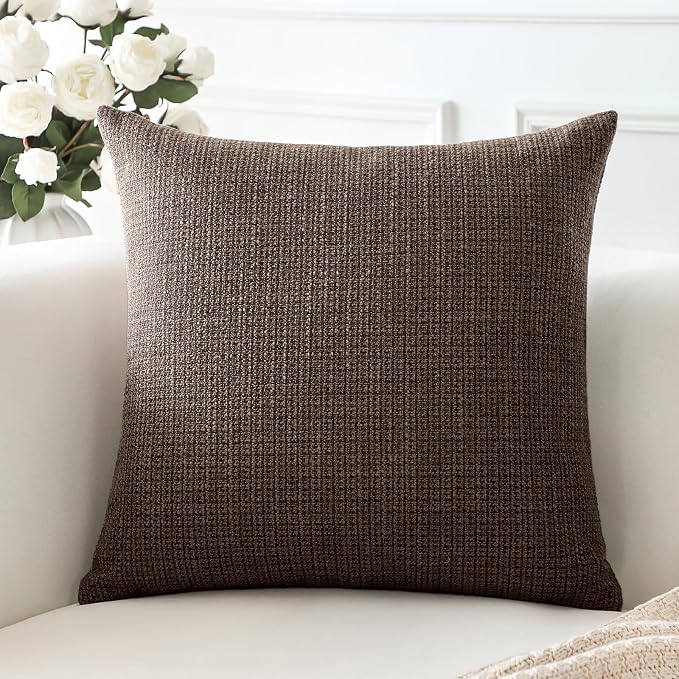 OTOSTAR Linen Throw Pillow Cover Set of 1 Decorative Square Pillowcases Cushion Covers 22x22 Inch for Home Decor Sofa Bedroom Car 55 x 55CM Dark Brown
