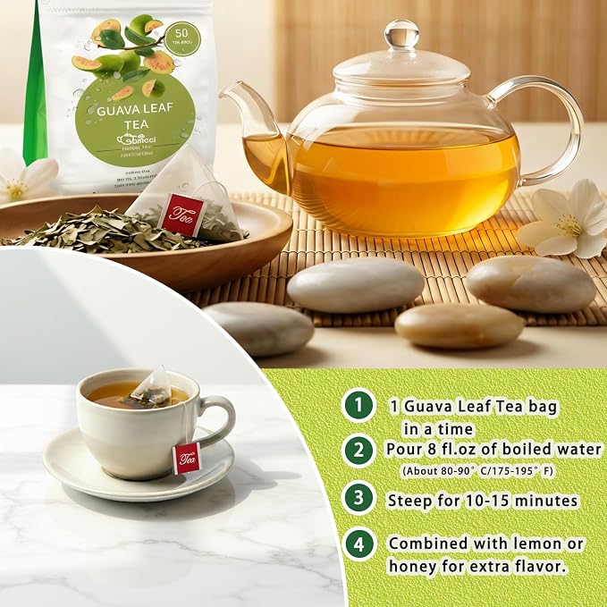 Samcci - Guava Leaves Tea Bags, 50 Teabags - Hojas De Guayaba, Premium Guava Leaf Tea - Immune Support - Digestion & Relaxation - Non-GMO - Caffeine-free