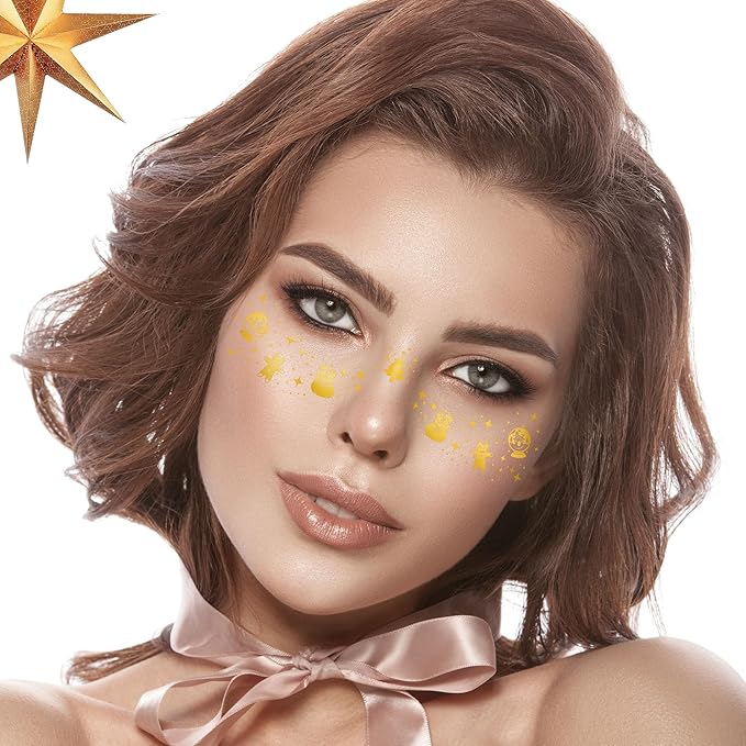 Golden Temporary Tattoo Fake Transferable Tattoo Freckles,Temporary Face Tattoo Set for Party