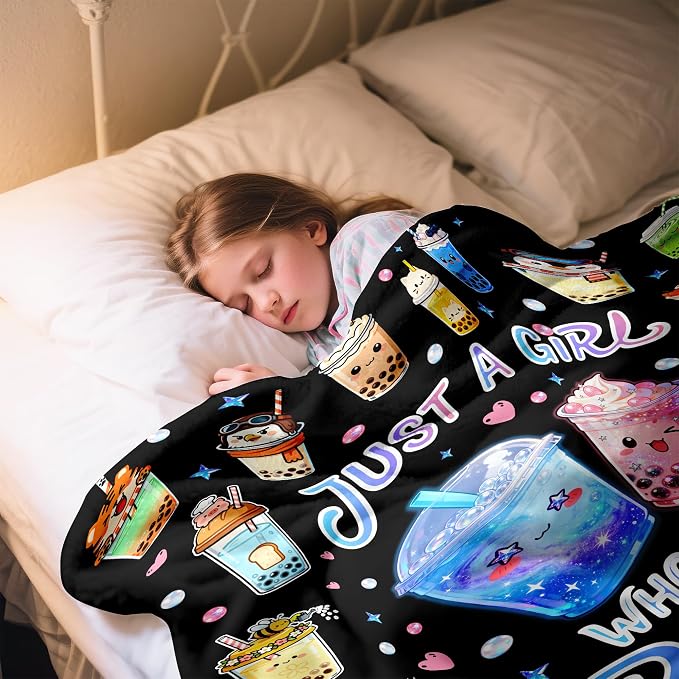 Bubble Tea Blanket Gifts for Boba Lovers Soft Flannel Boba Throw Blanket Bedding Decor for Girls Women Adults 50"x40"