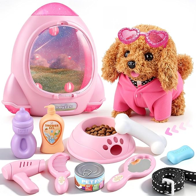 Dog Toys for Kids Girls Age 3-6, Walking&Barking Puppy Toys with Backpack