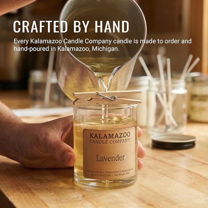 Kalamazoo Candle Company Hand-Poured Soy Wax Candle – 10oz Classic Jar, 60-80 Hour Burn Time – Made in USA, Highly Scented, Phthalate-Free (Lavender)