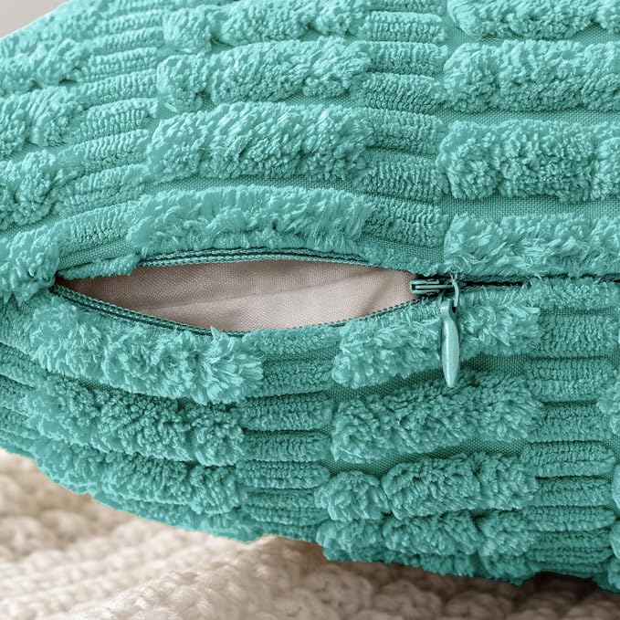 MIULEE Corduroy Decorative Throw Pillow Covers 18x18 Aqua Green Pack of 2 | Soft Boho Striped Pillow Covers Modern Farmhouse Home Decor For Sofa Living Room Couch Bed