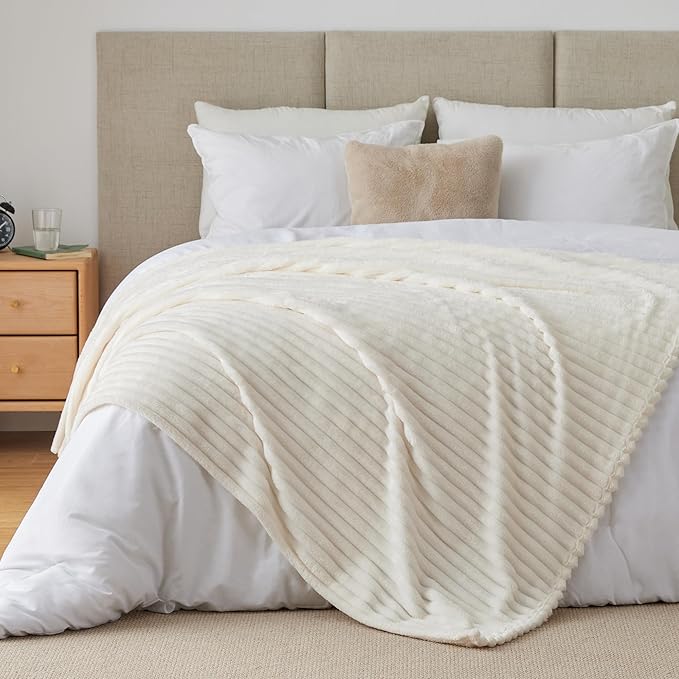 BEDELITE Ribbed Twin Blanket for Couch & Bed, Cream, 60"x80" | Ultra-Soft Plush Fleece, Cozy, Warm Yet Lightweight, Ribbed Texture, Home Decor, Machine Washable, Giftable, All-Season Use