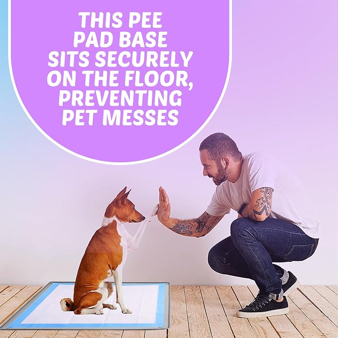 Dog Pee Pad Holder Tray Fits for 30” x 36” Pee Pads - 1 Pack - Light Grey | Corner Lock Holes, Raised Edges, Non-Spill, Easy to Clean Silicone Dog Potty Tray Holder, For Indoor Floor Protection