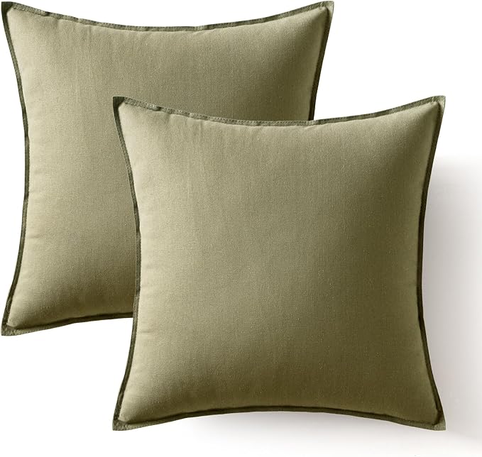 MIULEE Pack of 2 Decorative Linen Pillow Covers 20x20 Inch Greyish Green | Boho Farmhouse Modern Accent Throw Pillows, Soft Neutral Cushion Covers, Home Decor for Sofa Couch Bed Living Room