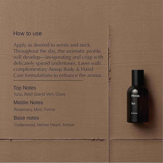 Aesop Tacit Eau de Parfum | Yuzu, Vetiver, and Basil Scent | Fresh Citrus and Green Aroma | Unisex | 1.6 fl oz