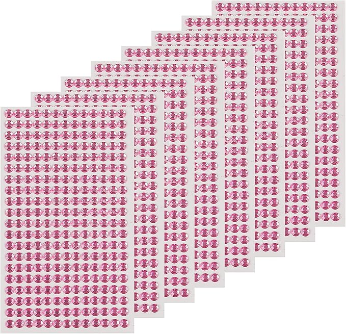 8 Sheets Rhinestone Stickers，3584 Pcs Gem Stickers for DIY Face Eyes Makeup Hair（Pink-3/4/5/6mm）