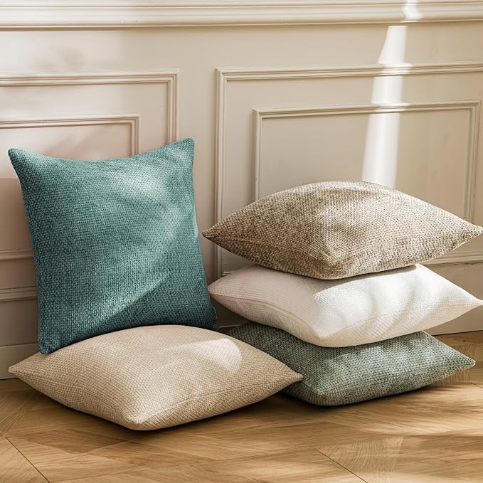 a moment Teal Chenille Throw Pillow Covers 18x18 Inch Pack of 2 Modern Decorative Throw Pillow Covers Farmhouse Cross Covers Home Decor for Sofa Bedroom Living Room