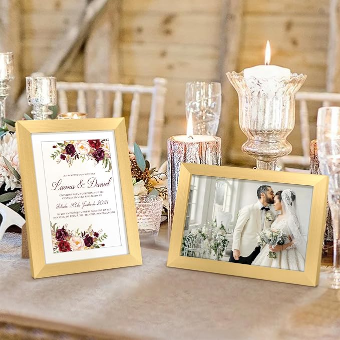 upsimples 5x7 Picture Frame Set of 10, Display Pictures 4x6 with Mat or 5x7 Without, Multi Photo Frames Collage for Wall or Tabletop Display, Gold | Fit 4x6 and 5 x 7 Photos, Wall or Tabletop Display, For Gallery Hallway Living Room, For Christmas Moth...