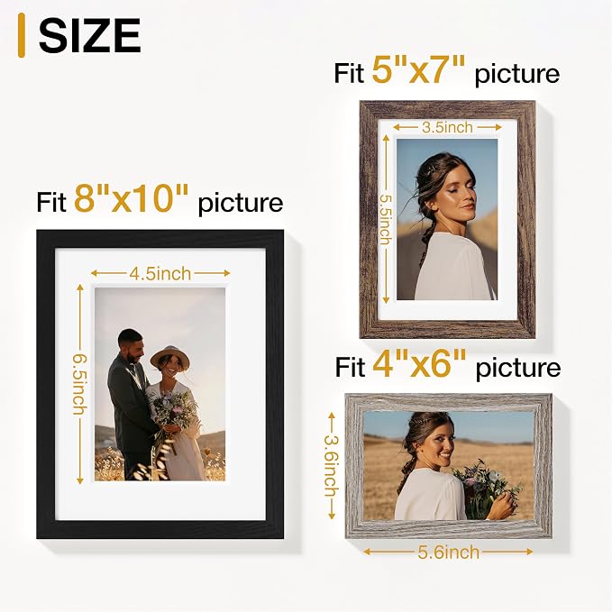 Vittanly 15 Pack Gallery Wall Frame Set, Black, Brown, Dark Grey | Picture Frames Collage Wall Decor: 3pcs 8x10, 6pcs 5x7, 6pcs 4x6. Picture Frame Set for Wall or Tabletop Display