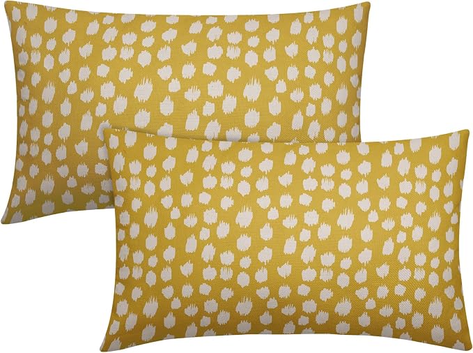 Sweetshow Yellow Cream Dots Lumbar Pillow Covers 12x20 Set of 2 Boho Design Polka Dot Print Throw Pillows Modern Outdoor Decorative Pillowcase Rectangle Linen Cushion Cases Decor for Sofa Couch Bed