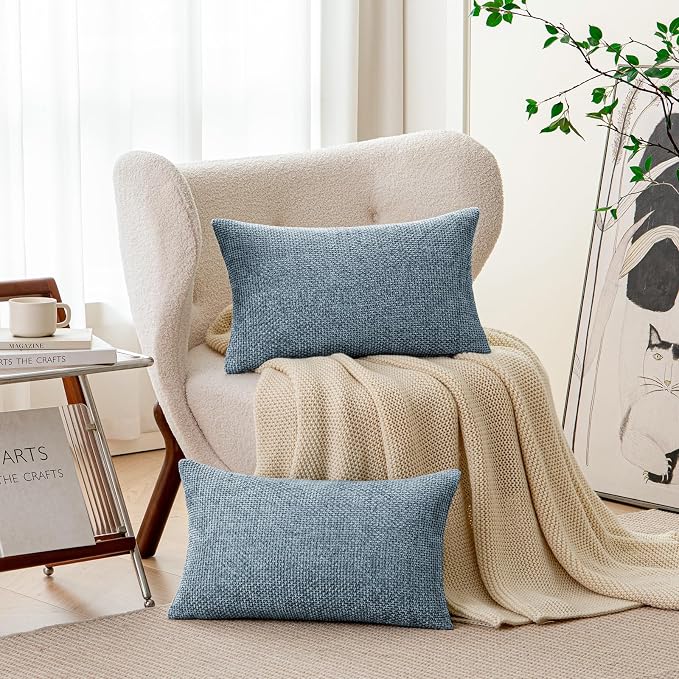 a moment Blue Chenille Throw Pillow Covers 12x20 Inch Pack of 2 Modern Decorative Throw Pillow Covers Farmhouse Cross Covers Modern Home Decor for Sofa Bedroom Living Room