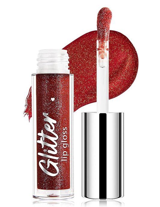 Erinde Glitter Shimmer Lip Gloss, Hydrating High-Shine Glimmer Finish & Sheer Wash Of Color Lip Oil, Non-Sticky, Moisturizing Lip Makeup, Bling Sparkle Lip Gloss Lipstick, Vegan & Cruelty-Free, 08
