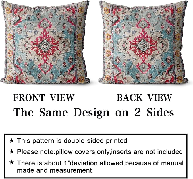 Snycler Boho Throw Pillow Covers 16x16 inch Set of 2 Boho Rug Carpet Double Sided Pattern Cotton Soft Pillow Case Cushion Cover Pillowcase for Couch Sofa Bed Decorative (Rose Red)