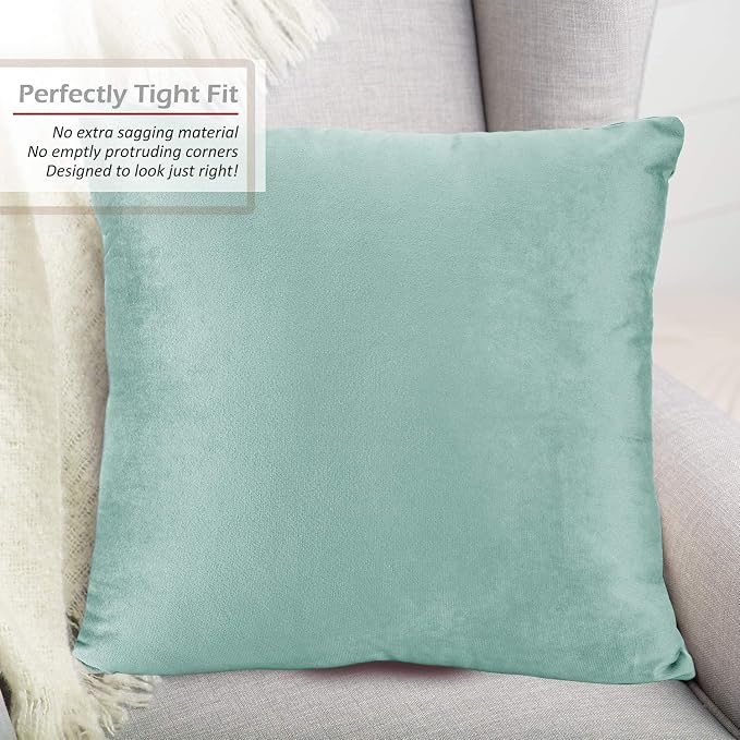 Nestl Throw Pillow Inserts Pack of 2 with Velvet Soft Solid Decorative Square Throw Pillow Covers Set for Sofa Couch Car Bedroom, 26X26 Throw Pillows Inserts with 24x24 Washable Cushion Covers, Mint