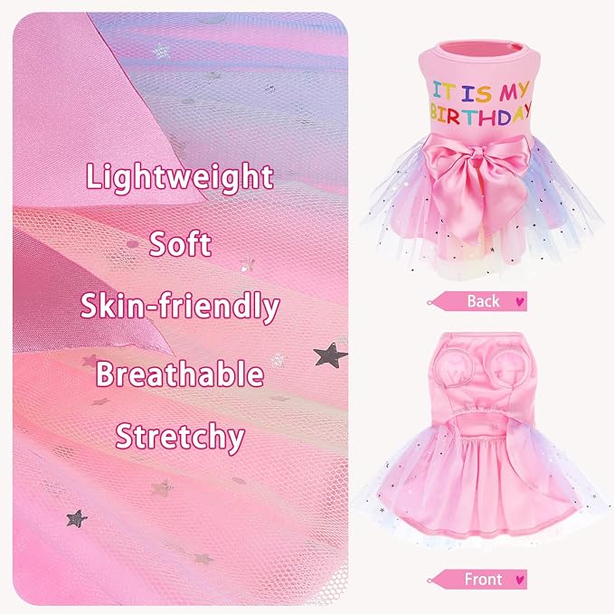 PUPTECK Cute Princess Dog Dress for Birthday Puppy Clothes Outfits Pink L | Puppy Doggie Cat Pet Outfit Apparel Costume for Birthday Party Holiday Photoshoot for Small Medium Large Dogs