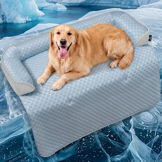 XLarge Dog Cooling Bed for Sofa, 45x37 Inch Pets Couch Cover Mat | Waterproof & Easy Clean & Non-Slip Bottom & Non-Gel, Washable Dogs Summer Couch Pad For Indoor & Outdoor, Light Blue