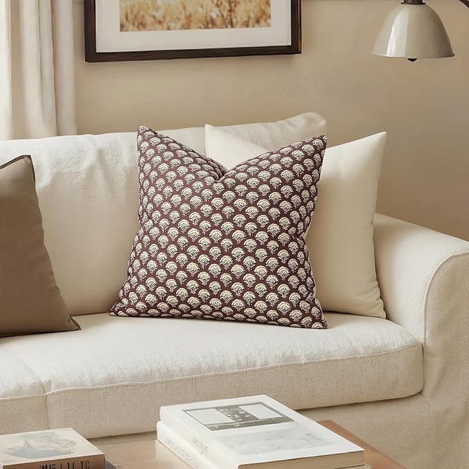 MIULEE Floral Print Decorative Pillow Covers 20x20, Withered Rose | Vintage Boho Farmhouse Modern Home Decor, Set of 2, Block Print Cushion Covers for Couch Sofa Bed Living Room