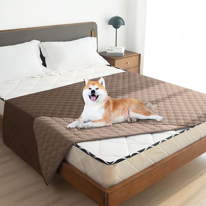 gogobunny Waterproof Dog Blankets for Large Dogs, Pet Bed Cover Breathable | Washable Pee Pads, Quilted Throw Blanket, Furniture Protector for Couch Sofa Bed Car, 82x82 Inch Dark/Light Chocolate