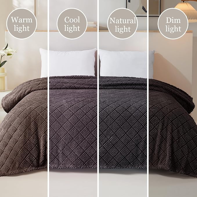 Whale Flotilla Soft Fleece King Size Blanket for Bed, Coffee | Jacquard Waffle Blankets for Home Decor, Lightweight and Cozy, All Season Suitable, 90x104 Inch