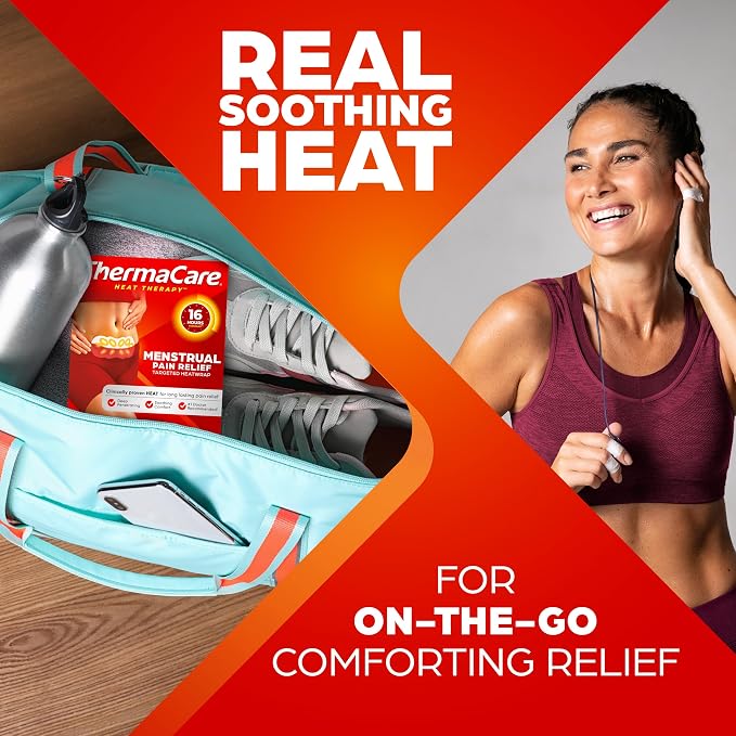 ThermaCare Menstrual Heating Pads for Cramps & Back Pain Relief - Adhesive Heat Wraps for Period Pain - Portable, Drug-Free Heat Therapy for Daily Comfort & Discreet Wear - Up to 8 Hours - 6 Count