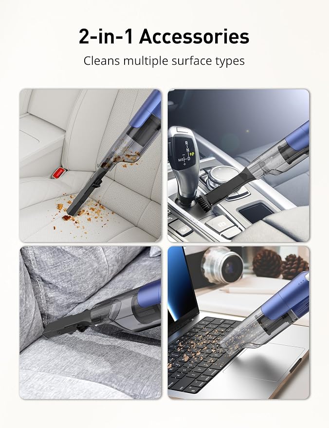 Handheld Vacuum Cordless, 24KPA Powerful, Rechargeable, Charging Dock, Ergonomic Handle, 2-in-1 Crevice Tool, 1.8lb Portable Vacuum Cleaner with 2-Speed for Car, Portable Car & Pet Hair Vacuum