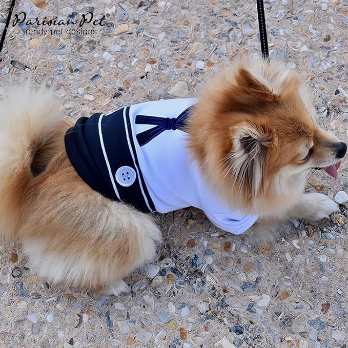 Parisian Pet Sailor Dog Costume - 100% Cotton Dog Clothes for Large Dogs Boys - Lightweight, Breathable Puppy Outfits - Funny French Bulldog Clothes - Cute Navy Pet Shirt - Stretchy T Shirt for Dogs
