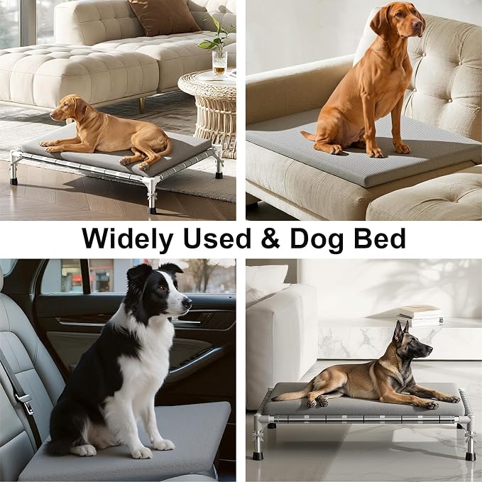 Elevated Dogs Bed with Cushion, Raised Cooling Lifted Outdoor Dog Mat Beds | Medium Large Portable Lifted Pet Cot Stainless Steel Frame Indoor Outside Breathable Hammock Beds