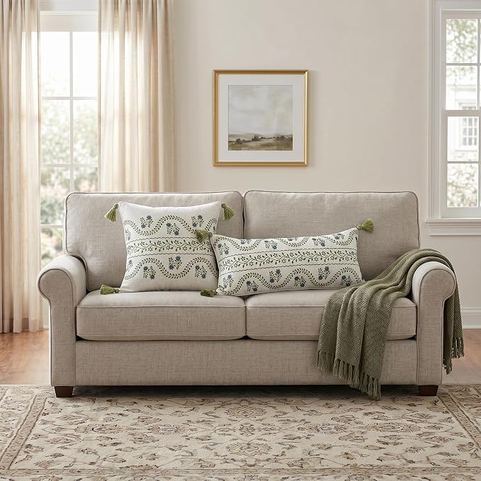 Designer Vintage Linen Throw Pillow Cover,28"x12"-Mosella D | French Elegant Rectangle Decor Pillow Cover,Concealed Zipper Design,Floral Pattern,Sofa,Bedroom,Living Room,Lounge Chairs