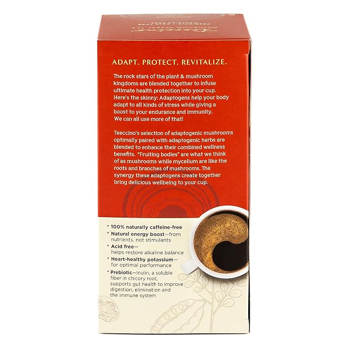 Teeccino Cordyceps Schisandra Tea - Cinnamon Berry - 25 TeaBags - Caffeine Free Mushroom Adaptogenic Herbal Tea, 3x More Herbs Than Regular Tea Bags, Naturally Sweet, Gluten Free, Prebiotic