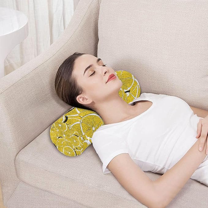 Yellow Lemon Slices Neck Roll Pillow Bolster Round Health Memory Foam Long Cervical Cylinder Pillows with Removable Washable Cover for Body Bed Legs Back Yoga