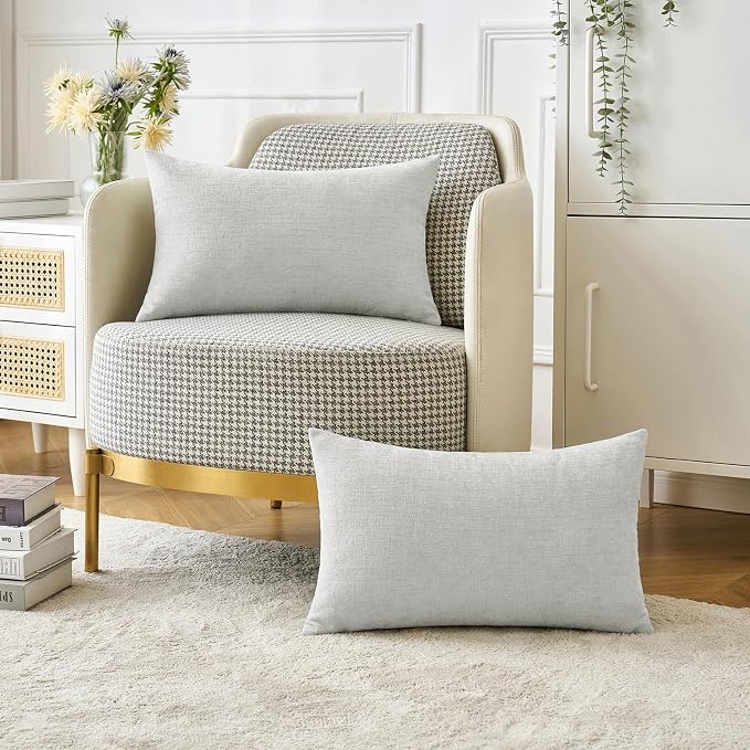 MIULEE Soft Chenille Lumbar Throw Pillow Covers Light Gray 12x20 Pack of 2 | Modern Home Decor, Classic Decorative Pillows, Solid Dyed Cases, Boho Couch Cushion Covers for Sofa Bed Living Room