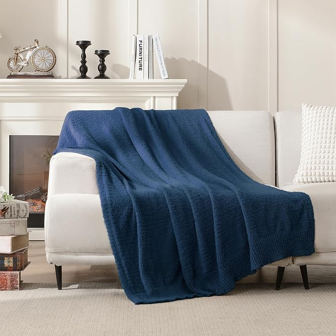 Navy Blue Throw Blanket for Bed, Super Soft Knit Blankets, Cozy Fleece Fuzzy Fluffy Plush Chenille Throws Blanket for Couch, Sofa, 60 x 80 inches