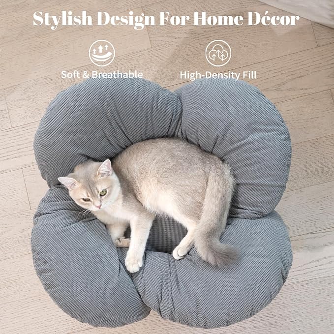 Elevated Cat Bed for Indoor Cats Couch Sofa Flower | Pet Beds with Soft Washable Cushion, Stable Wooden Frame, Raised Cat Hammock & Furniture for Kitty & Puppy All-Season(Gray)
