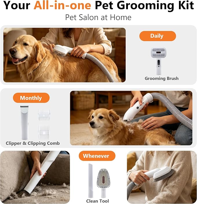 ZYK Dog Grooming Vacuum, All-in-One Professional Pet Grooming Kit (White)
