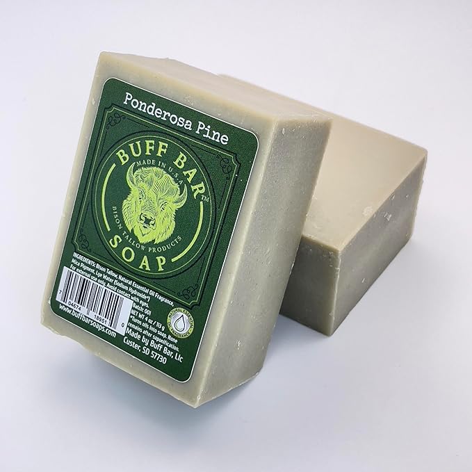 Big Crazy Buffalo Bison Tallow Buff Soap Bar, Ponderosa Pine, (2 pack) - Scents of Pine, Cypress & Cedar - Cleans, Moisturizes, Soothes, Hydrates - No Dyes, Chemicals, or Preservatives