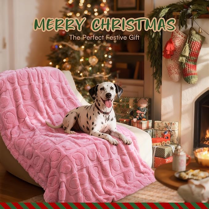 Luciphia 2 Pack Small Dog Blanket, Cozy Fleece Throw for Puppy Cat,41"x31" | Pink Blanket Washable for Medium/Large Dogs, Cute Cover on Bed Couch Crate Car, Puppy Essentials, Dog Gift,2PCs Pink