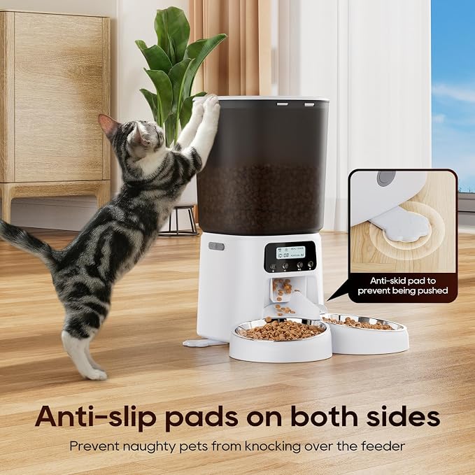 Petrice Automatic Cat Feeder for 2 Cats, 6L/25 Cups Cat Food Dispenser Programmable 30 Portions 6 Meals per Day, Timed Pet Feeder for Kitty Small Dogs with 10S Voice Record, Easy Setup, White