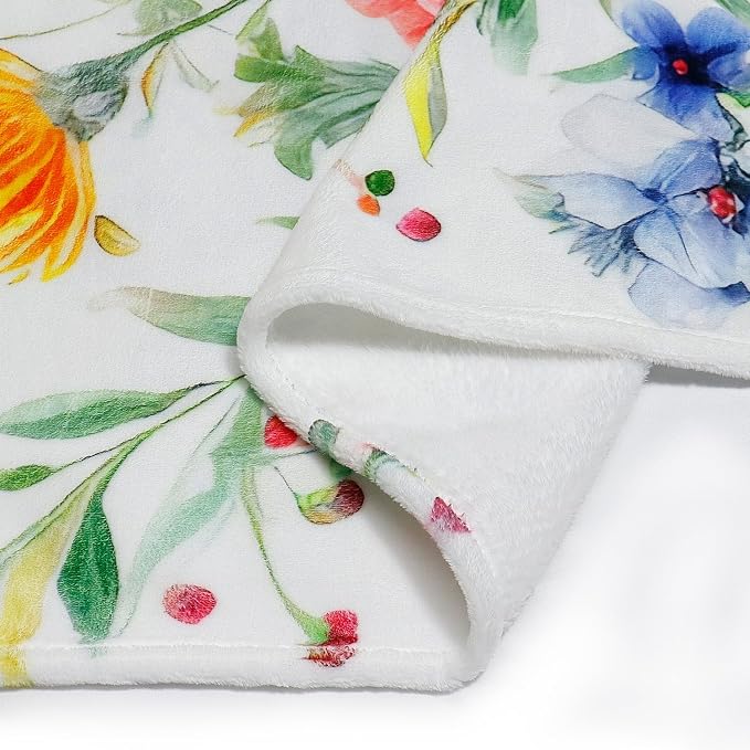 Floral Blanket Vintage Flowers Blankets Butterfly Wildflowers Throw Blankets Soft Cozy Flannel Fleece Throw Blanket Colorful Daisy Plants Throw Blanket for Couch Sofa Bed, 60"×80"