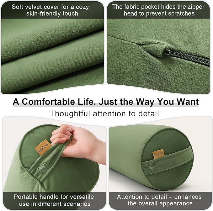 Body Pillow for Adults,Long Round Pillow,Big Cylindrical Pillow,Large Full Bolster Pillows for Side Sleepers (Olive Green, 47.24"*7.87")
