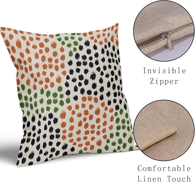Black Orange Green Pillow Covers 18x18 Set of 2 Fall Colored Art Dot Decorative Throw Pillows Trendy Print Outdoor Pillowcase Holiday Seasonal Cushion Cover Linen Pillow Case Decor for Sofa Couch Bed